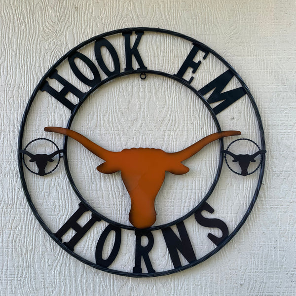 HOOKEM HORNS TEXAS LONGHORNS HOOK EM METAL CUSTOM VINTAGE CRAFT WALL ART TEAM SIGN HANDMADE