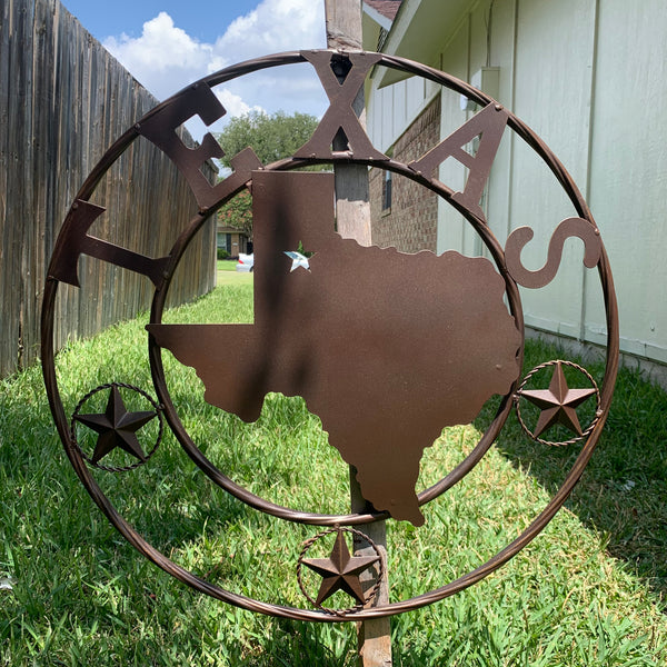 24" State of Texas Map Metal Wall Art Western Home Decor Vintage Rustic Bronze Copper New