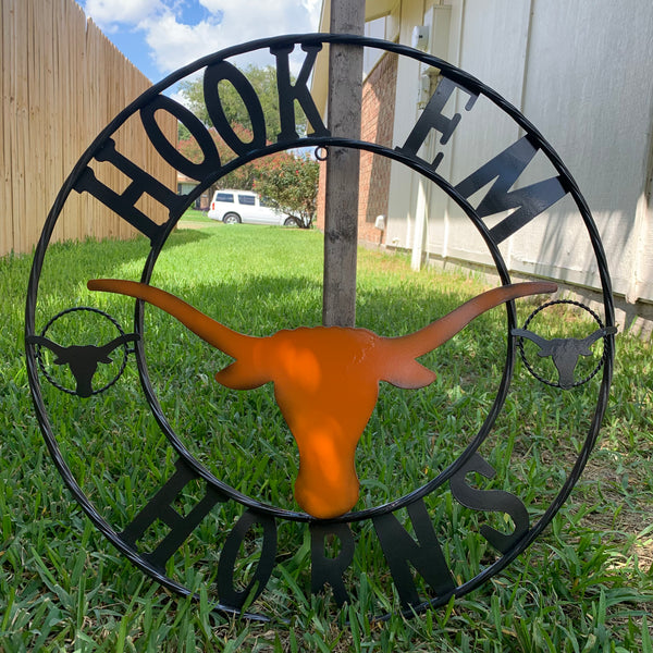 HOOKEM HORNS TEXAS LONGHORNS HOOK EM METAL CUSTOM VINTAGE CRAFT WALL ART TEAM SIGN HANDMADE