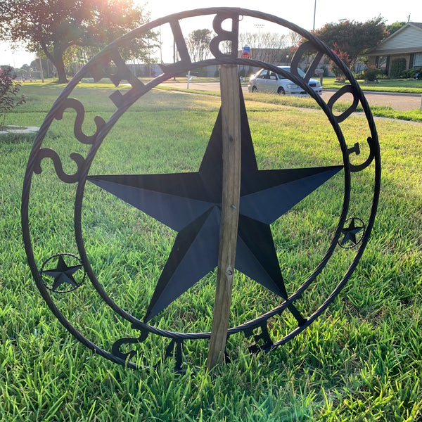 #EH10197 GOD BLESS TEXAS BARN STAR METAL LONESTAR TWISTED ROPE RING WESTERN HOME DECOR HANDMADE NEW