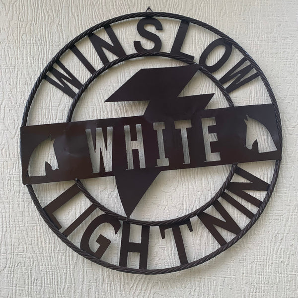 CUSTOM NAME LIGHTNIN HORSE SIGN RAW METAL BARN ROPE RING WESTERN HOME DECOR HANDMADE 24",32",36"