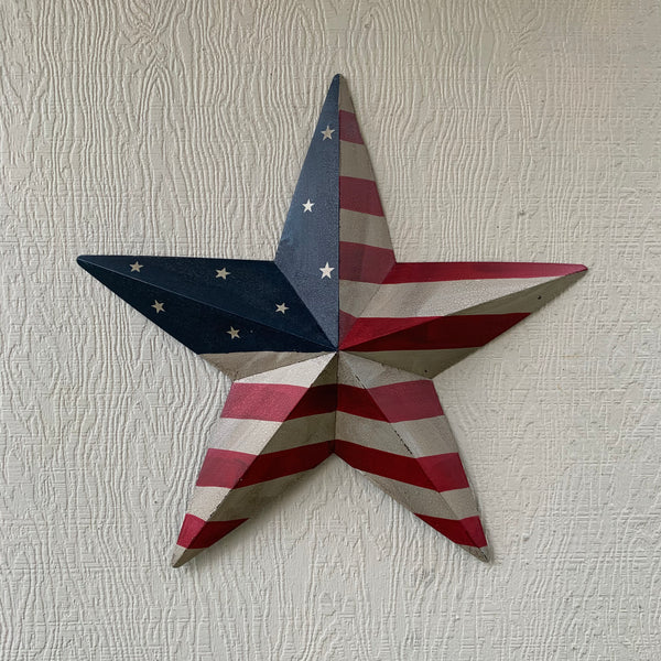AMERICAN USA FLAG STAR CRACKLE PAINT METAL WALL ART WESTERN HOME DECOR, HANDMADE  9",12",16",24",30",36"