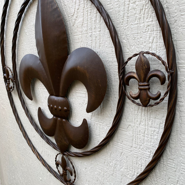 MULTI FLEUR DE LIS METAL WALL ART WESTERN HOME DECOR VINTAGE RUSTIC BROWN ART NEW