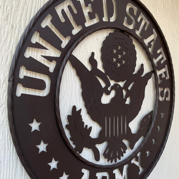 24" USA ARMY MILITARY BROWN  METAL DISC STYLE WALL ART DECOR VINTAGE CRAFT WESTERN HOME DECOR NEW