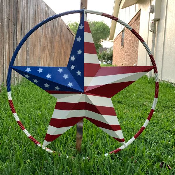 USA AMERICANA FLAG STAR METAL RED WHT BLUE STAR WESTERN HOME DECOR HANDMADE 12",16",24",32"36",38",40",48"