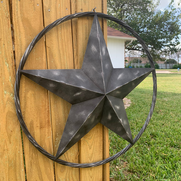 RUSTIC BLACK DISTRESSED TWO TONE BARN LONE STAR ROPE RING METAL WALL ART WESTERN HOME DECOR HANDMADE