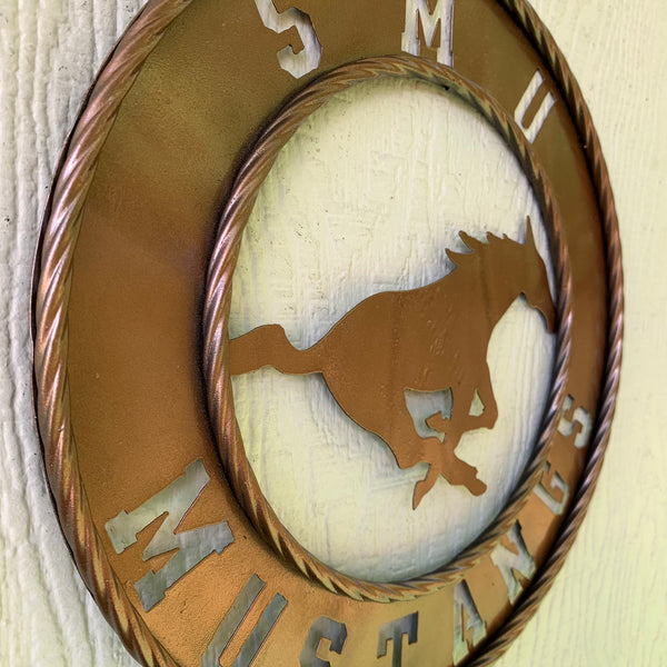 SMU MUSTANGS HAMMERED COPPER METAL CUSTOM VINTAGE CRAFT WALL ART TEAM SIGN HANDMADE