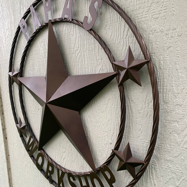 LOPEZ CUSTOM STAR NAME BARN METAL STAR 3d TWISTED ROPE RING WESTERN HOME DECOR RUSTIC  BRONZE HANDMADE 24",32",34",36",40",42",44",46",50"
