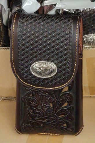 #LG703907 7" LONGHORNS COFFEE BROWN LEATHER POUCH EXTRA LARGE  BELT LOOP HOLSTER CELL PHONE CASE UNIVERSAL OVERSIZE--FREE SHIPPING