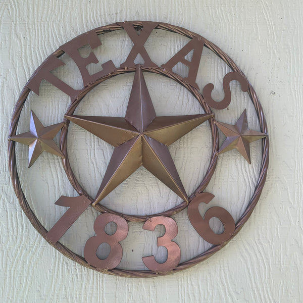 16", 20", 24", 32" TEXAS 1836 HAMMERED COPPER  BARN STAR METAL WALL WESTERN HOME DECOR RED WHITE BLUE ART