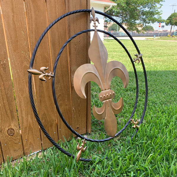 32" MULTI FLEUR DE LIS GOLD & BLACK METAL WALL ART WESTERN HOME DECOR VINTAGE RUSTIC BROWN ART NEW