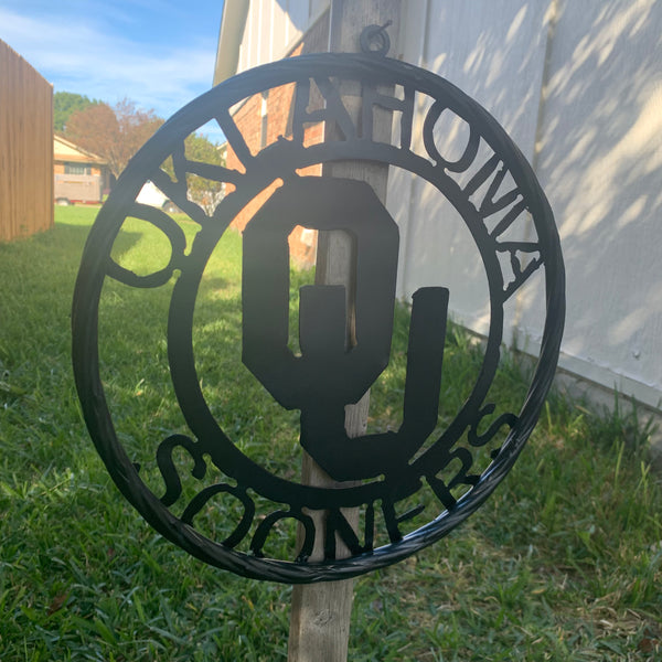 12", 18", 24", 32" OU OKLAHOMA SOONERS RUSTIC BLACK METAL CUSTOM VINTAGE CRAFT WALL ART TEAM SIGN HANDMADE