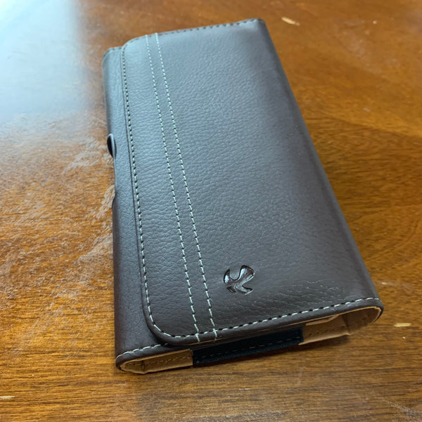 LU20 6.6" LUXMO COFFEE BROWN LEATHER EXTRA LARGE POUCH BELT LOOP HOLSTER CELL PHONE CASE UNIVERSAL OVERSIZE