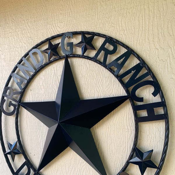 GRAND G RANCH STYLE CUSTOM NAME STAR RUSTIC NAVY BLUE METAL BARN STAR ROPE RING WESTERN HOME DECOR HANDMADE