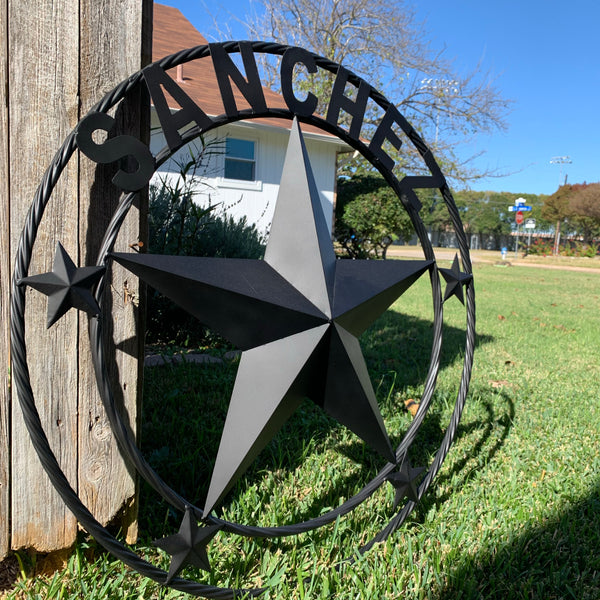 LOPEZ CUSTOM STAR NAME BARN METAL STAR 3d TWISTED ROPE RING WESTERN HOME DECOR RUSTIC  BRONZE HANDMADE 24",32",34",36",40",42",44",46",50"
