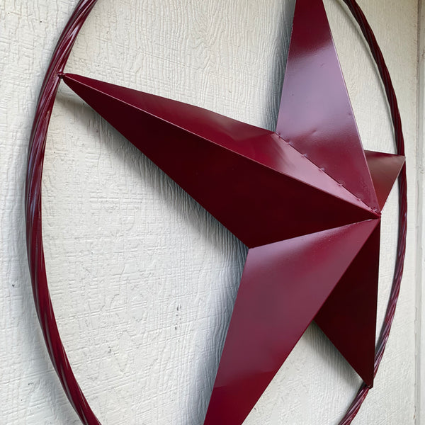 CRANBERRY BURGUNDY STAR RED STAR BARN METAL LONESTAR TWISTED ROPE RING WALL ART WESTERN HOME DECOR BRAND NEW