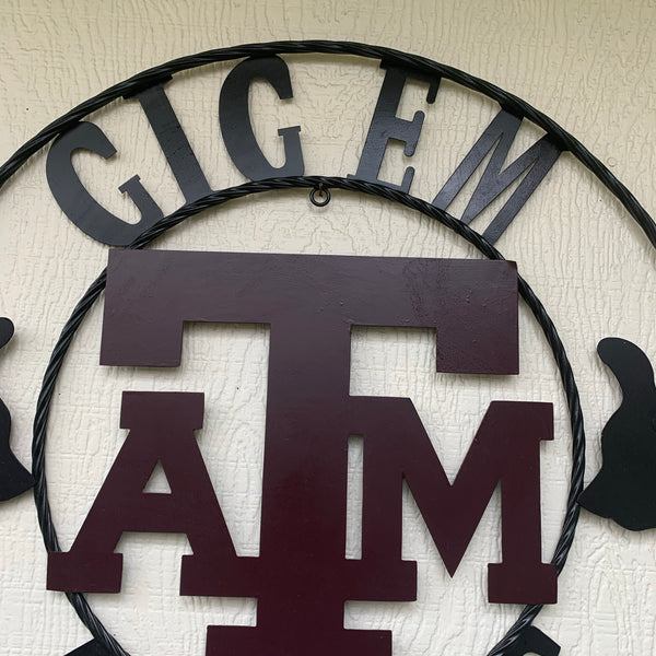 TEXAS A&M, GIGEM AGGIES THUMBS UP METAL CUSTOM VINTAGE CRAFT TEAM SIGN HANDMADE