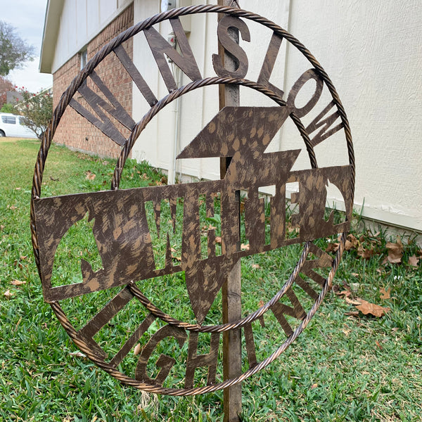 CUSTOM NAME LIGHTNIN HORSE SIGN RAW METAL BARN ROPE RING WESTERN HOME DECOR HANDMADE 24",32",36"