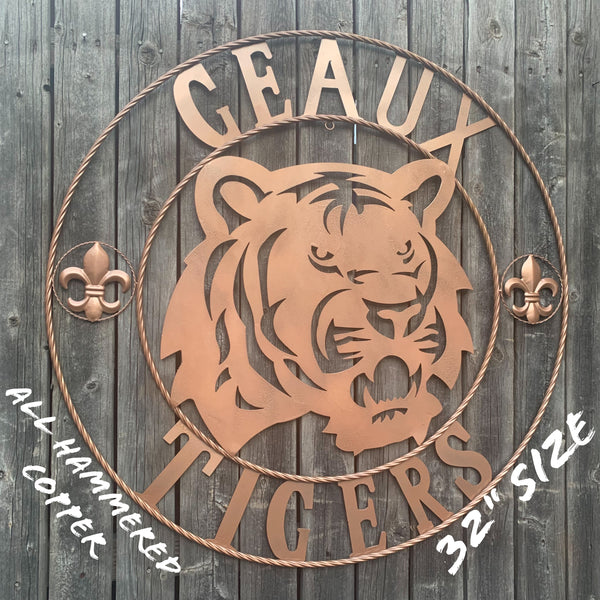 12",18", 24", 32", 36" GEAUX TIGERS HAMMERED COPPER CUSTOM METAL VINTAGE CRAFT SIGN TEAM HANDMADE