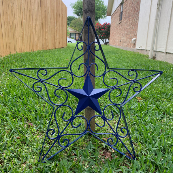 17" SCROLL ART BRIGHT BLUE Barn Star Metal Wall Art Western Home Decor Vintage Rustic Bronze Copper Art New-#A18002