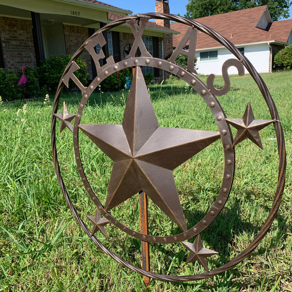 24" TEXAS BARN STAR BEADED METAL ART WESTERN HOME DECOR VINTAGE RUSTIC DARK BRONZE