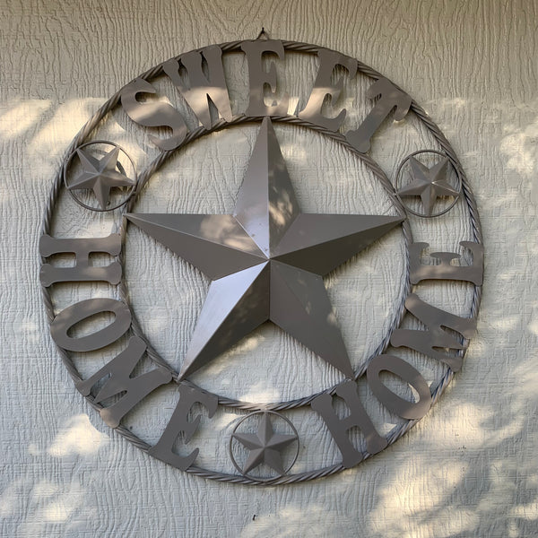 HOME SWEET HOME RUSTIC BEIGE METAL BARN STAR LONE STAR WALL ART WESTERN HOME DECOR HANDMADE NEW #EH10588