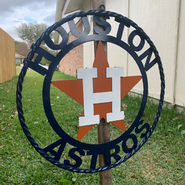 12",18",24",32",36" HOUSTON ASTROS ORANGE & NAVY  BLUE CUSTOM METAL VINTAGE CRAFT WALL ART HANDMADE