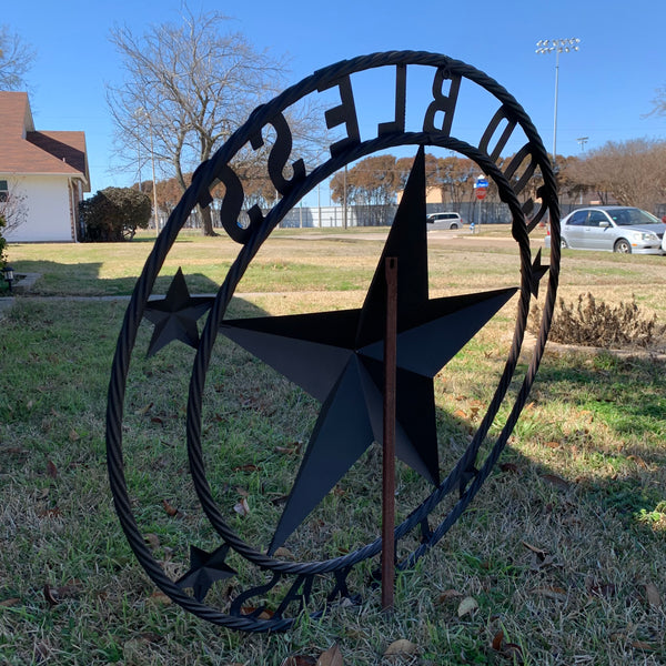 #EH11085 GOD BLESS TEXAS BROWN BARN STAR METAL LONE STAR TWISTED ROPE RING WESTERN HOME DECOR HANDMADE NEW