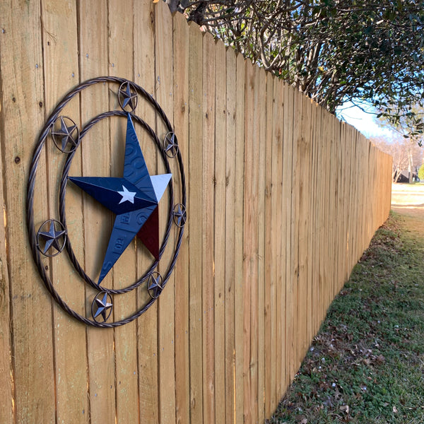 24" LICENSE PLATE MULTI STAR RED WHITE BLUE METAL BARN STAR WESTERN HOME DECOR NEW