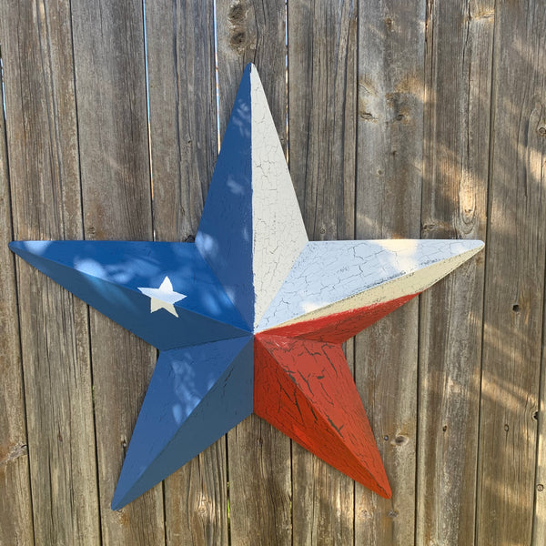 CRACKLE STYLE RED WHITE & BLUE METAL BARN STAR METAL WALL ART WESTERN HOME DECOR RUSTIC NEW