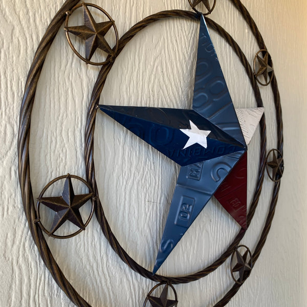 24" LICENSE PLATE MULTI STAR RED WHITE BLUE METAL BARN STAR WESTERN HOME DECOR NEW