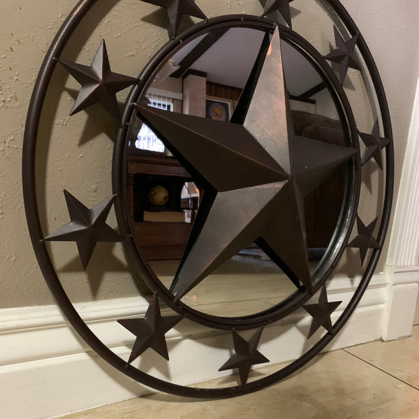 24" MULTI STAR WITH MIRROR METAL ART WESTERN HOME WALL DECOR RUSTIC BROWN NEW HANDMADE