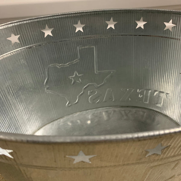 24" TEXAS BUCKET SILVER METAL OVAL TUB BEVERAGE HOLDER WESTERN HOME DECOR HANDMADE NEW #EH12495