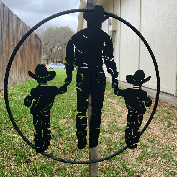 24" FATHER & 2 SON LASER CUT METAL WALL ART CUSTOM VINTAGE CRAFT RUSTIC BLACK HAND MADE