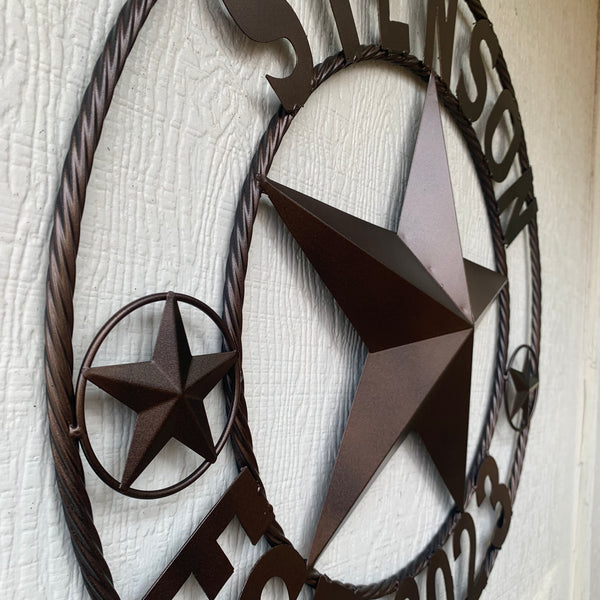 STENSON STYLE YOUR CUSTOM STAR NAME BARN METAL STAR 3d TWISTED ROPE RING WESTERN HOME DECOR RUSTIC BRONZE COPPER NEW HANDMADE 24",32",34",36",40",42",44",46",50"