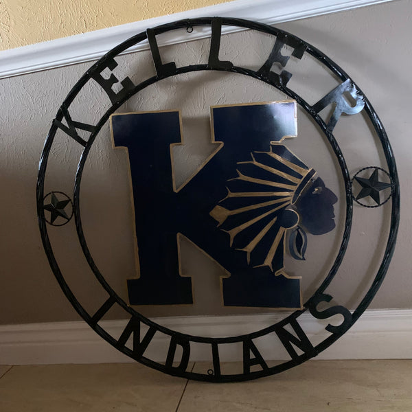 KELLER INDIANS CUSTOM VINTAGE METAL CRAFT WALL ART TEAM SIGN WESTERN HOME DECOR NEW