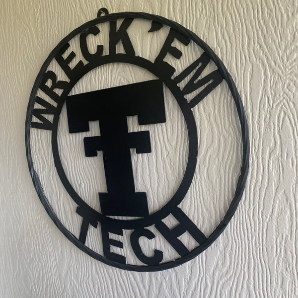 12",18",24",32",36" WRECKEM TEXAS TECH SOLID PLAIN T CUSTOM VINTAGE CRAFT METAL TEAM SIGN HANDMADE