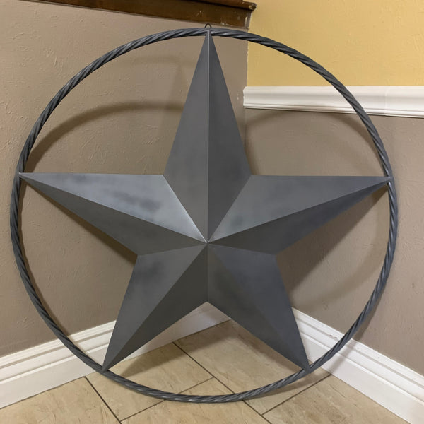 RUSTIC GREY BARN LONE STAR WITH TWISTED ROPE RING METAL WALL ART WESTERN HOME DECOR VINTAGE RUSTIC CRAFT NEW 12",16",24",32",36",38",40",48",60",72",96"