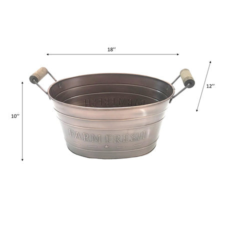 IH_20131 18" GALV. FARM FRESH ANTIQUE OVAL TUB BUCKET WESTERN HOME DECOR NEW #EH12500