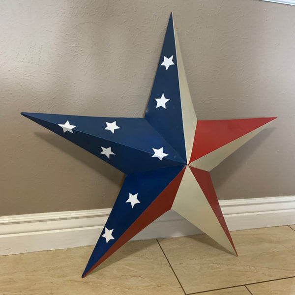 12",16",24",30",36" USA AMERICAN FLAG STAR STYLE #1 RED WHITE & BLUE METAL BARN STAR WALL ART HANDMADE STYLE# 1