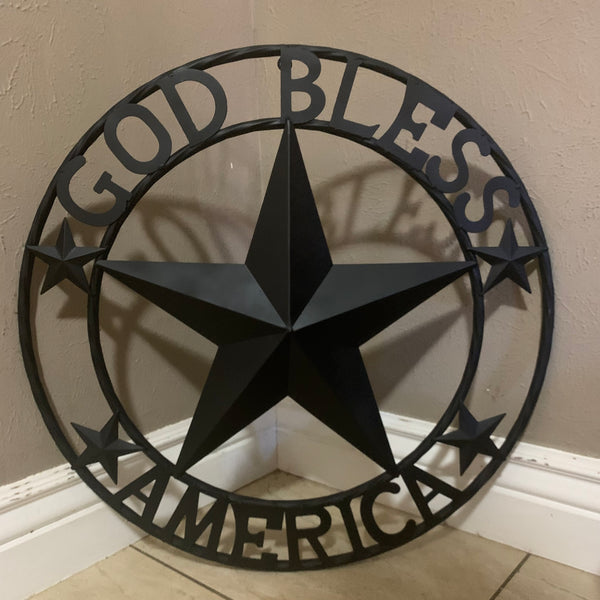 GOD BLESS AMERICA BLACK METAL BARN LONESTAR TWISTED RING METAL ART WESTERN HOME DECOR HANDMADE NEW-#EH10487