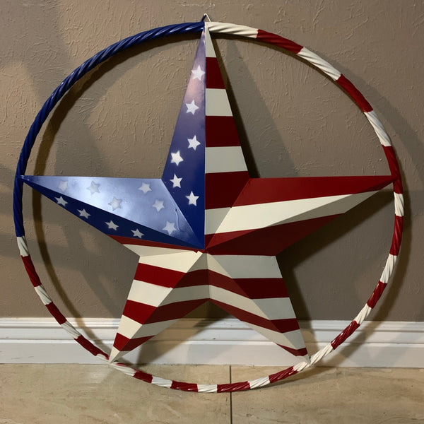 USA AMERICANA FLAG STAR METAL RED WHT BLUE STAR WESTERN HOME DECOR HANDMADE 12",16",24",32"36",38",40",48"