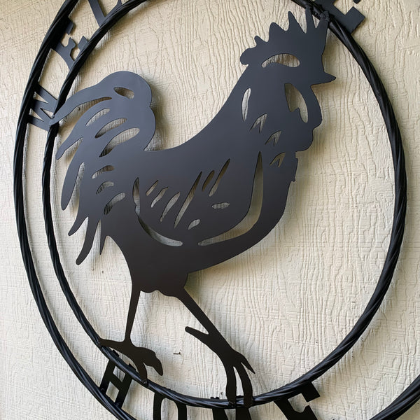 YOUR CUSTOM NAME BLACK ROOSTER LASERCUT METAL ART WITH RING DESIGN WESTERN METAL ANIMAL ART HOME WALL DECOR BRAND NEW