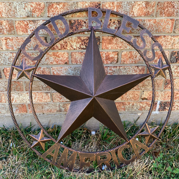 #EH10488 GOD BLESS AMERICA BARN METAL STAR WESTERN HOME DECOR HANDAMDE NEW