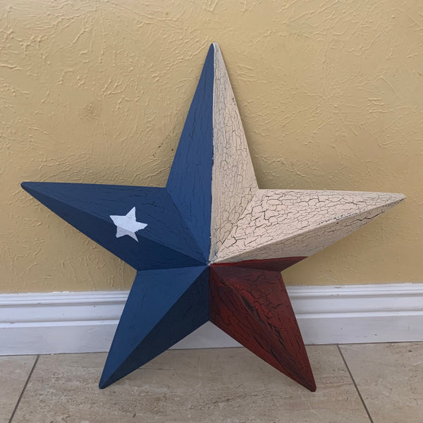 CRACKLE STYLE RED BEIGE & BLUE METAL BARN STAR METAL WALL ART WESTERN HOME DECOR RUSTIC NEW