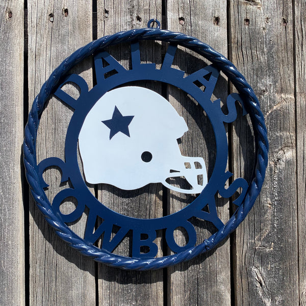 12", 18", 24", 32" DALLAS COWBOYS HELMET SIGN NAVY BLUE & WHITE METAL CUSTOM VINTAGE CRAFT WALL ART TEAM SIGN HANDMADE