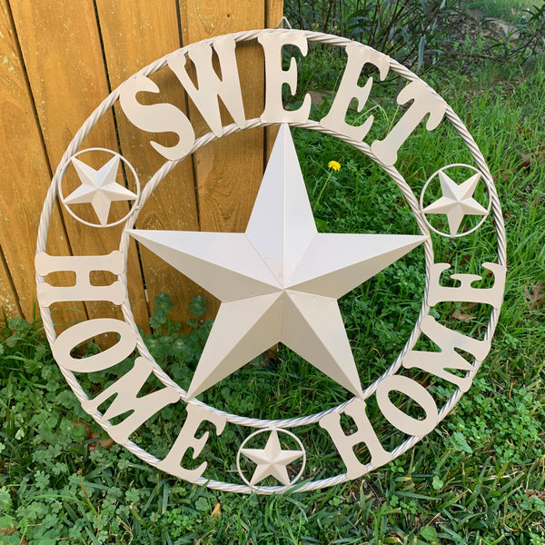 HOME SWEET HOME RUSTIC BEIGE METAL BARN STAR LONE STAR WALL ART WESTERN HOME DECOR HANDMADE NEW #EH10588