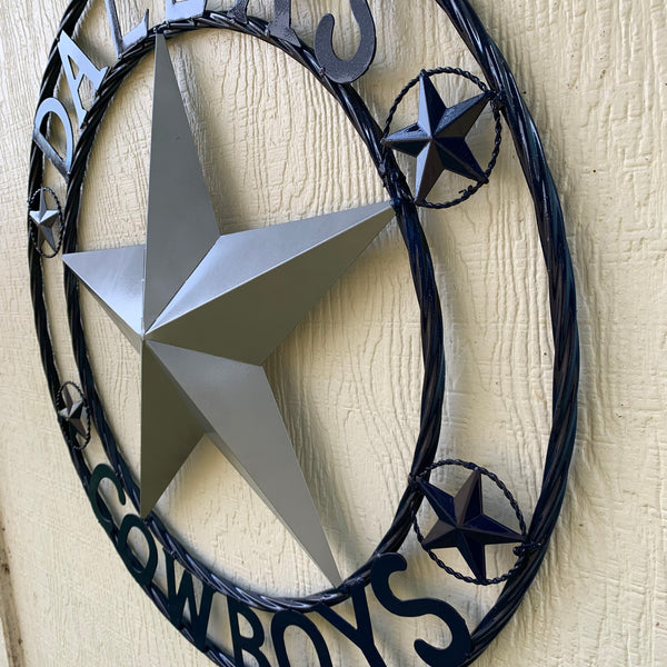 DALLAS COWBOYS SILVER & NAVY BLUE BARN STAR CUSTOM METAL VINTAGE LONE STAR WESTERN HOME DECOR HANDMADE 24",32",36",40",42",44",46",48",50"