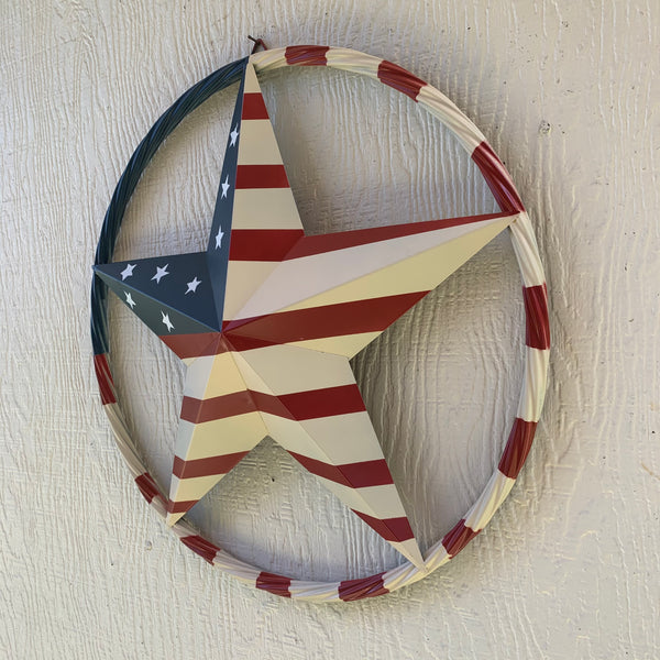 AMERICAN USA FLAG BARN STAR METAL RED IVORY BEIGE BLUE STAR12",16",24",32"36",38",40",48"