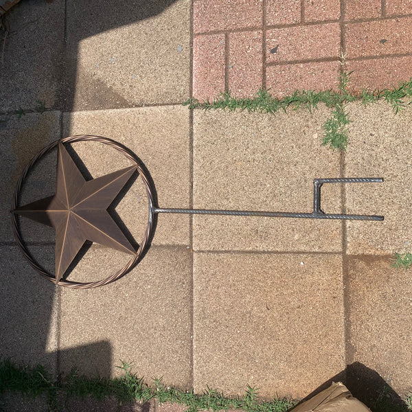 10",12",16",24" STAR STAKE METAL BARN STAR WITH TWISTED ROPE RING WESTERN HOME DECOR BROWN